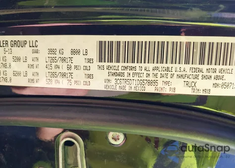 2013 Ram 2500 Slt из США, поврежденный, VIN 3C6TR5DT1DG578895